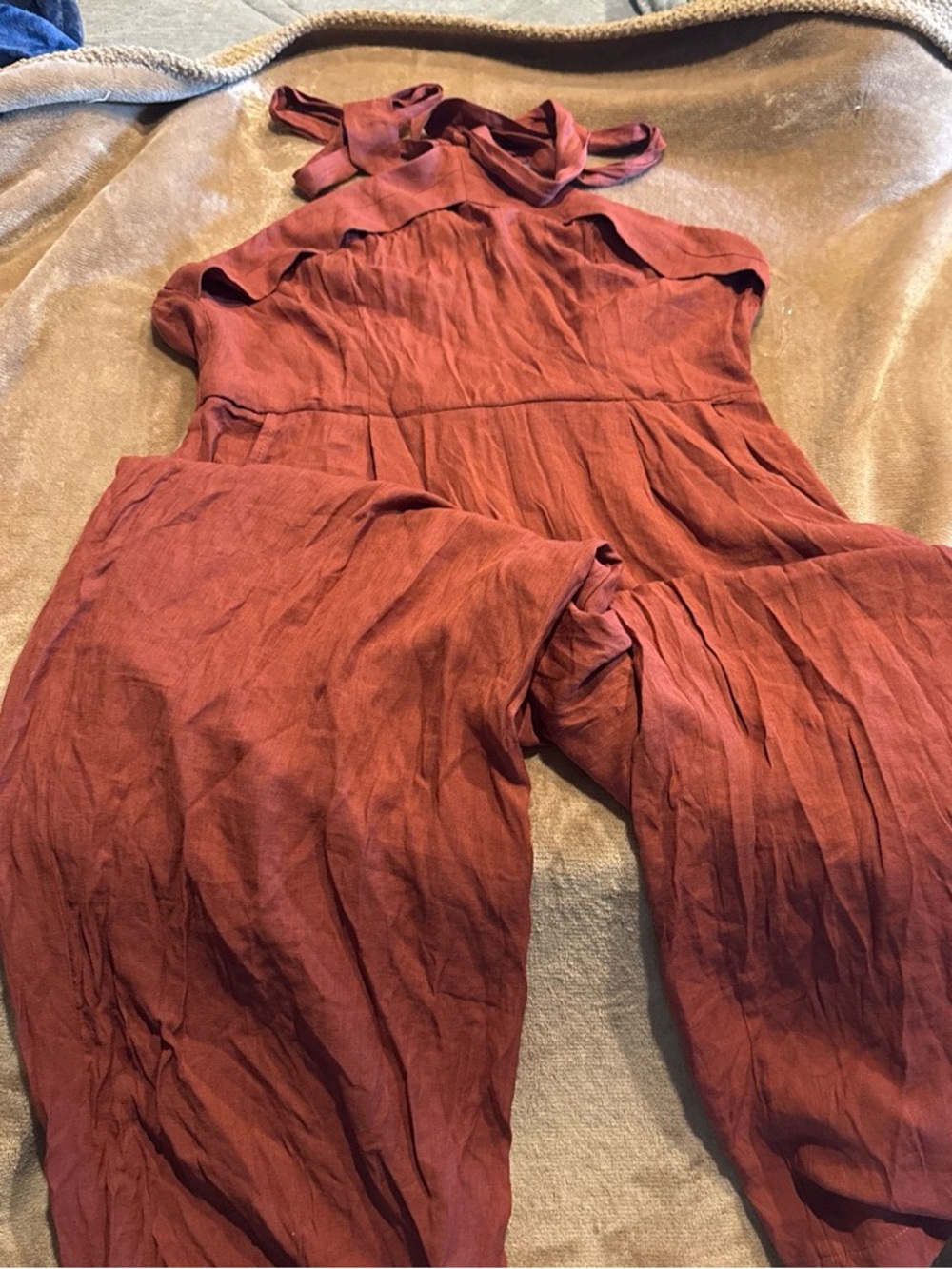 Women's Sleeveless Wide-Leg Jumpsuit - Rust
